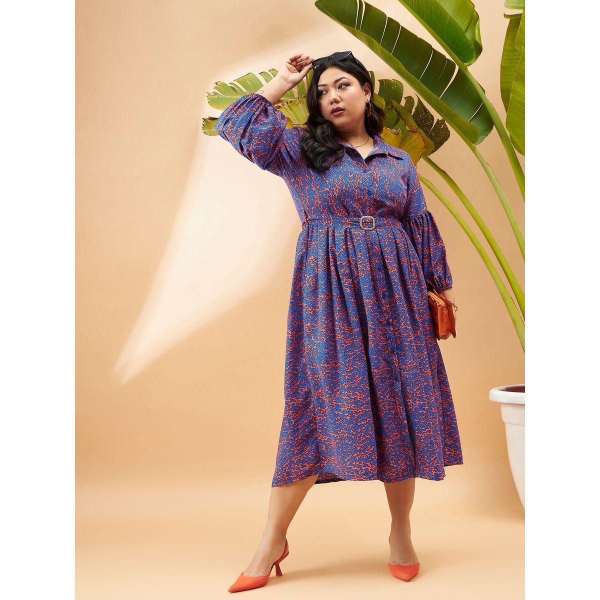 فستان ميدي بمقاس كبير مع حزام خصر ساسافراس × ستايلي-women-clothing-dresses-image-7
