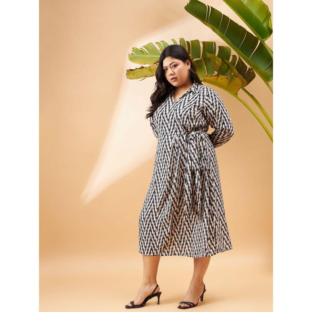 Sassafras X Styli  Plus Geometric Print Wrap Midi Dress-women-clothing-dresses-image-3