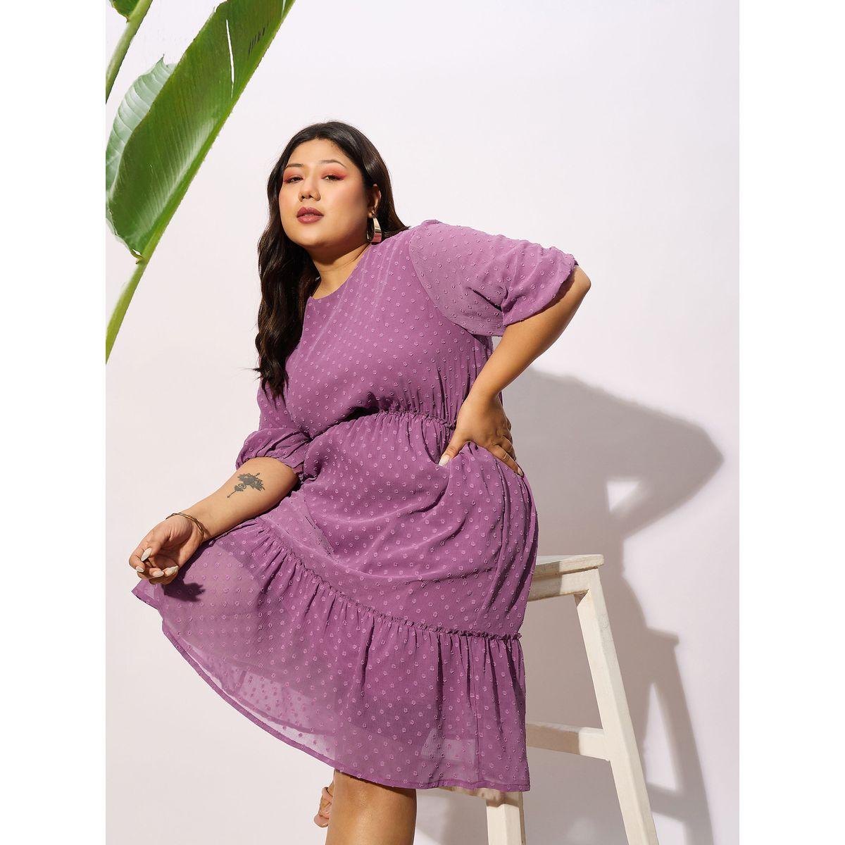 Sassafras X Styli  Plus Dobby Round Neck A-Line Midi Dress-women-clothing-dresses-image-2