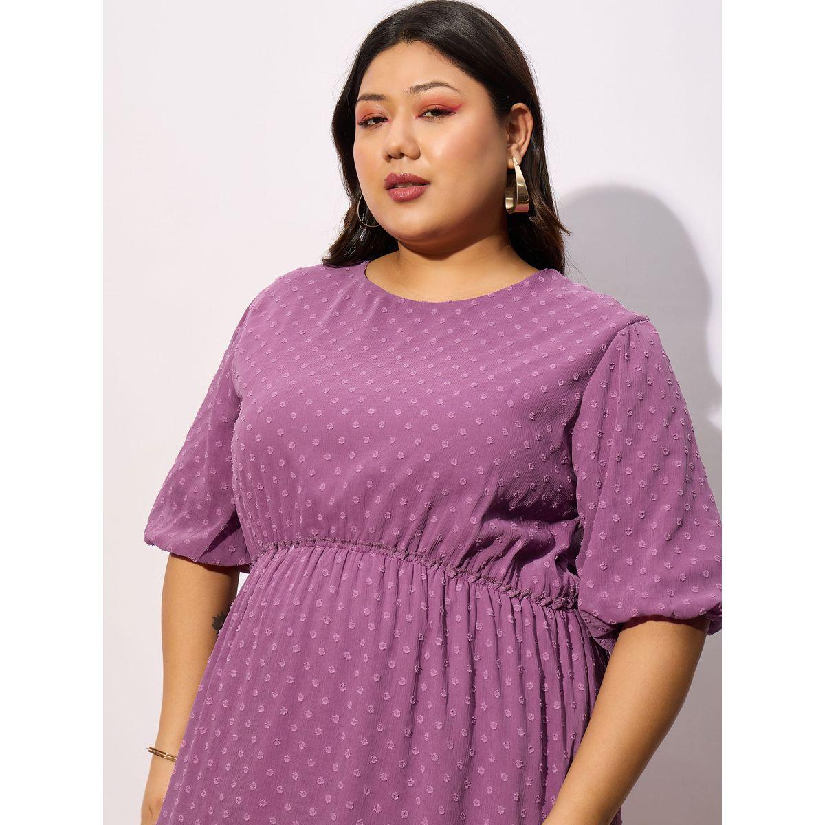 Sassafras X Styli  Plus Dobby Round Neck A-Line Midi Dress-women-clothing-dresses-image-4