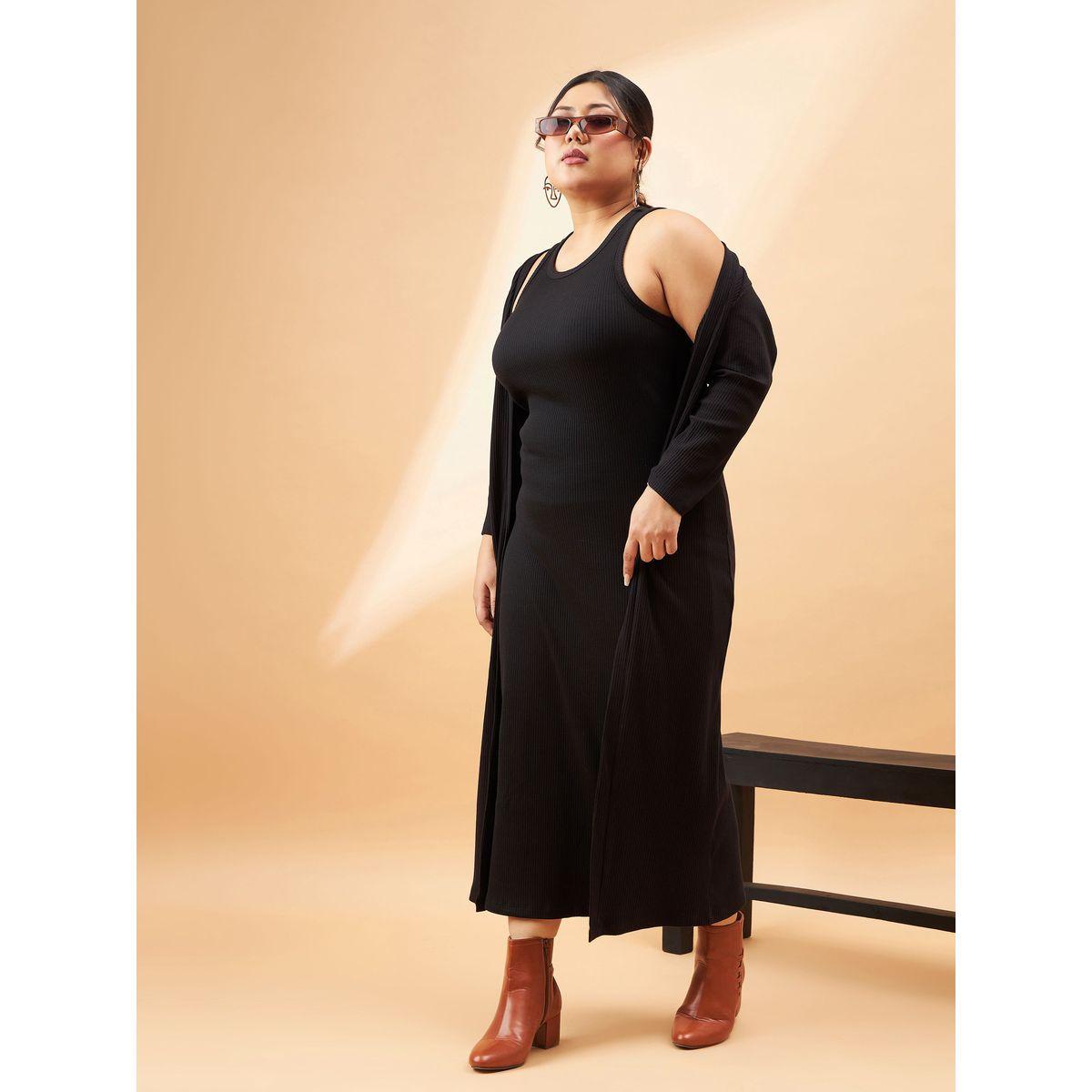 Sassafras X Styli  Plus Ribbed Bodycon Midi Dress with Shrug Set-women-clothing-dresses-image-1