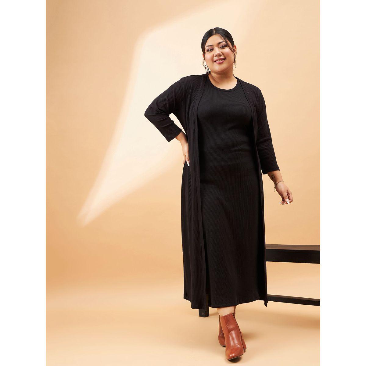 Sassafras X Styli  Plus Ribbed Bodycon Midi Dress with Shrug Set-women-clothing-dresses-image-2
