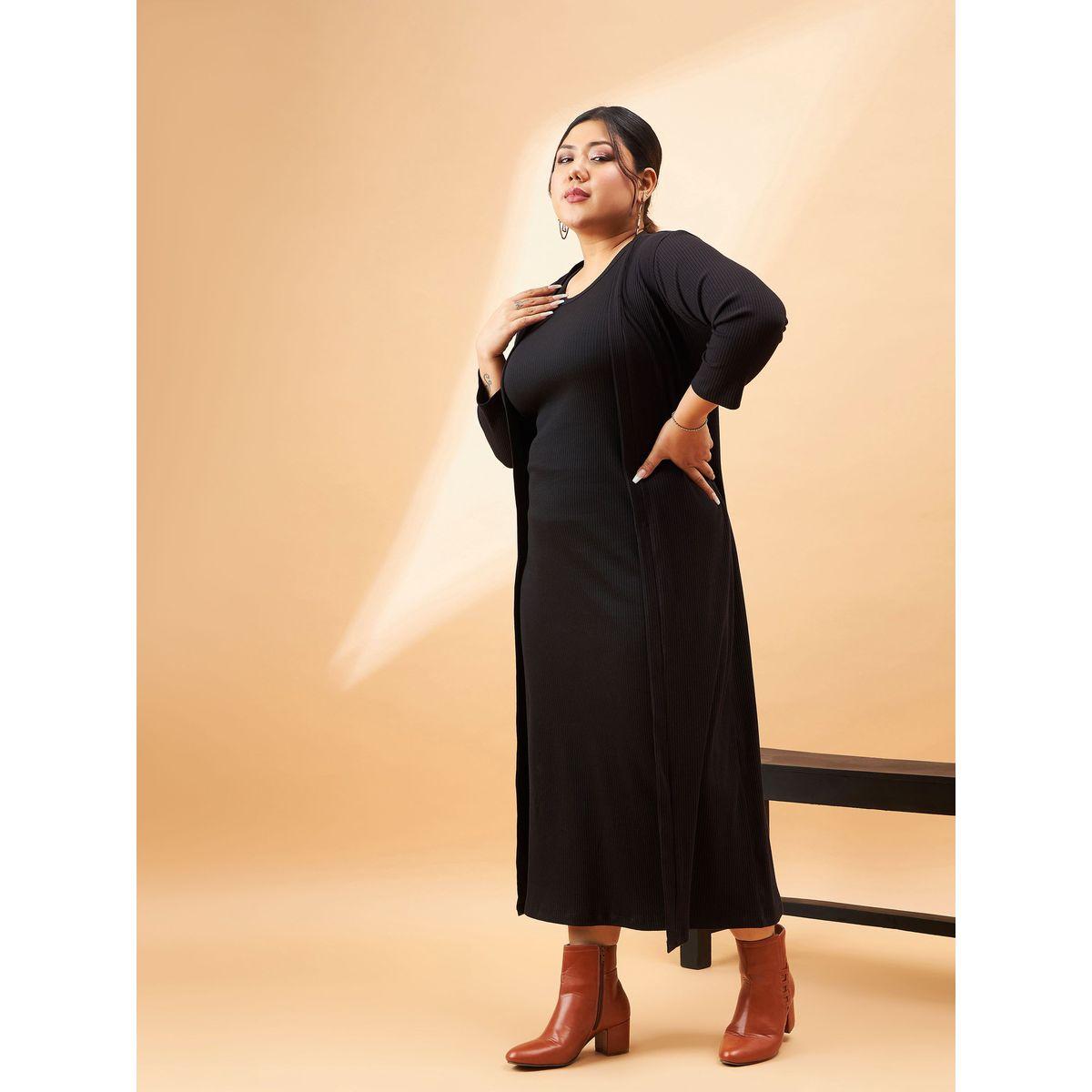 مجموعة من فستان ميدي بديكون بمقاس كبير مع كيمونو ساسافراس × ستايلي-women-clothing-dresses-image-3