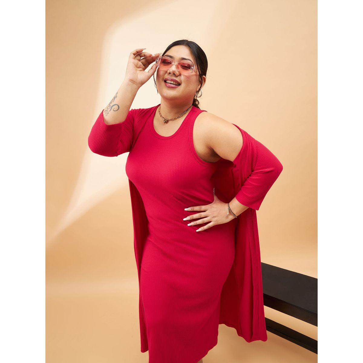 مجموعة من فستان ميدي بديكون بمقاس كبير مع كيمونو ساسافراس × ستايلي-women-clothing-dresses-image-1