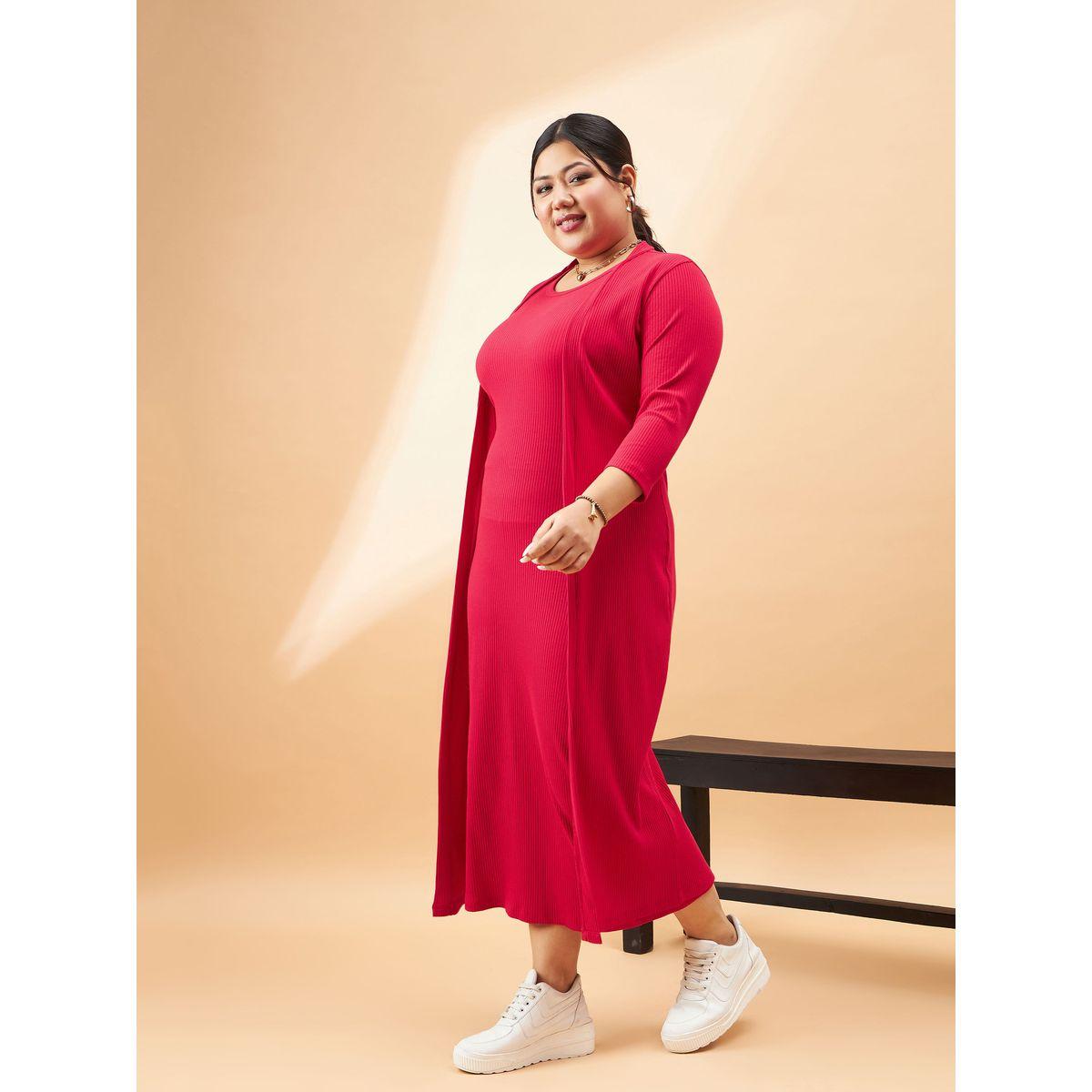 مجموعة من فستان ميدي بديكون بمقاس كبير مع كيمونو ساسافراس × ستايلي-women-clothing-dresses-image-3
