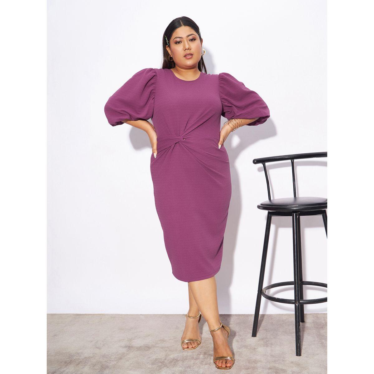 فستان ميدي ضيق بمقاس كبير وعقدة ملفوفة ساسافراس × ستايلي-women-clothing-dresses-image-1