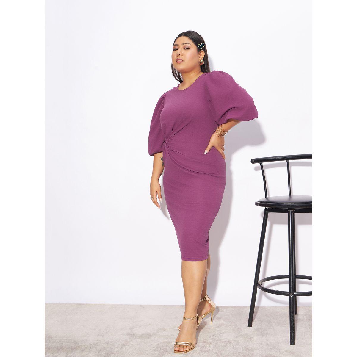 Sassafras X Styli  Plus Front Twisted Knot Bodycon Midi Dress-women-clothing-dresses-image-3