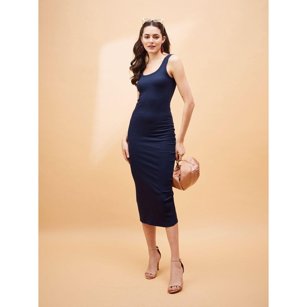 Sassafras X Styli  Ribbed Scoop Neck Bodycon Midi Dress-women-clothing-dresses-image-1