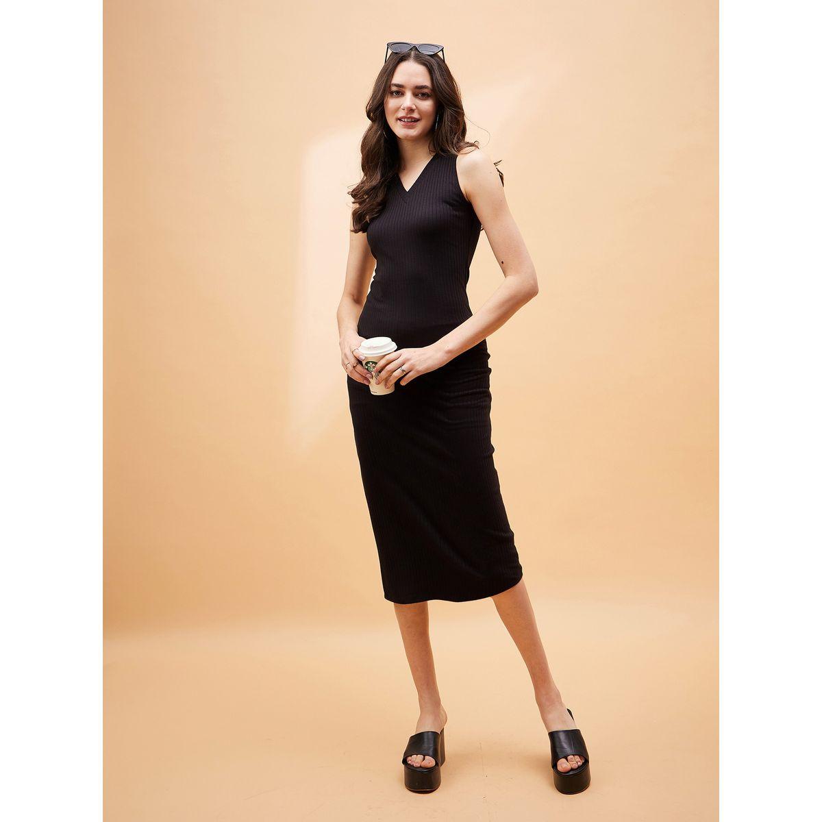 فستان ميدي ضيق بتفاصيل مضلعة ساسافراس × ستايلي-women-clothing-dresses-image-1