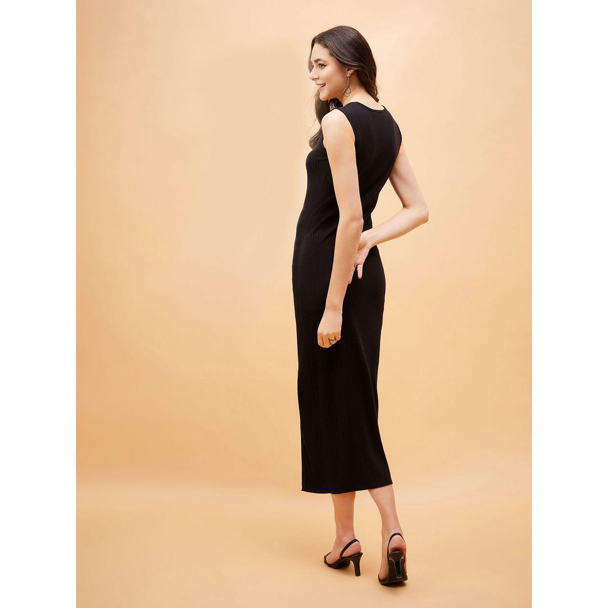 Sassafras X Styli  Ribbed Bodycon Midi Dress with Side Slit-women-clothing-dresses-image-5