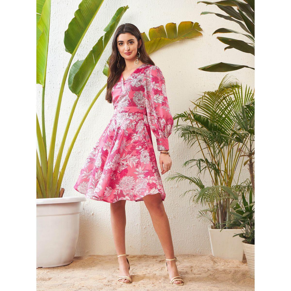 فستان بطول الركبة مطبع بزهور مع نمط لف ساسافراس × ستايلي-women-clothing-dresses-image-6