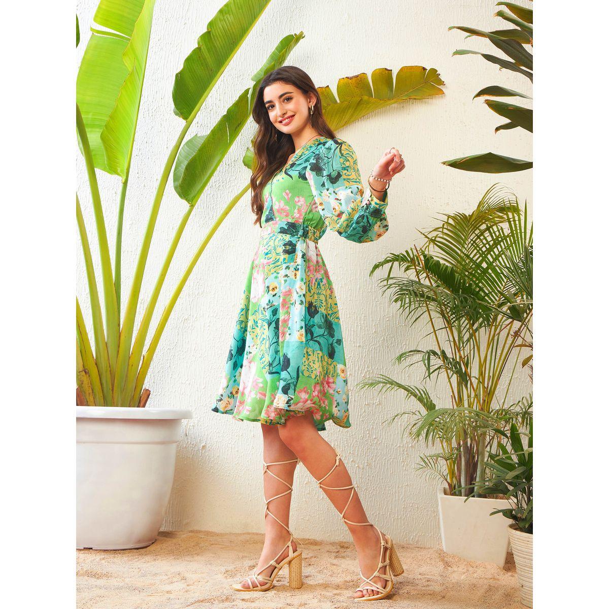 Sassafras X Styli  Patchwork Floral Print Wrap Front Skater Dress-women-clothing-dresses-image-3