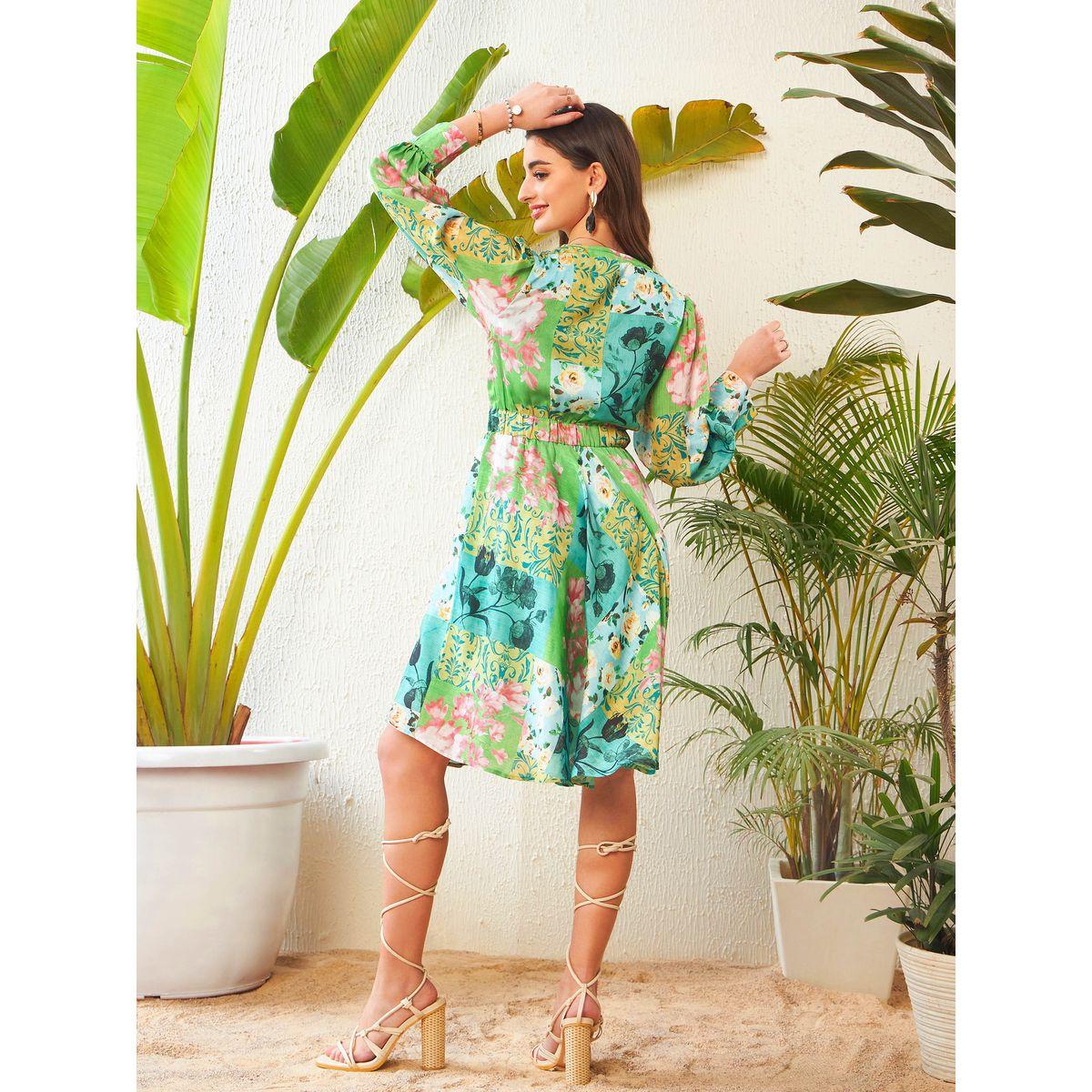 فستان سكاتر مطبع بزهور ونمط لف ساسافراس × ستايلي-women-clothing-dresses-image-5
