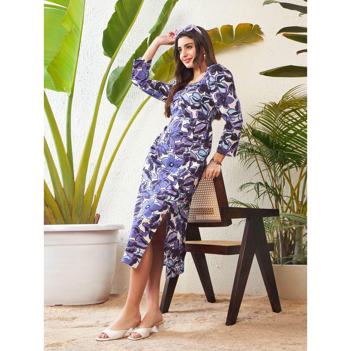 فستان ميدي مطبع بزهور مع ياقة قلب ساسافراس × ستايلي-women-clothing-dresses-image-2