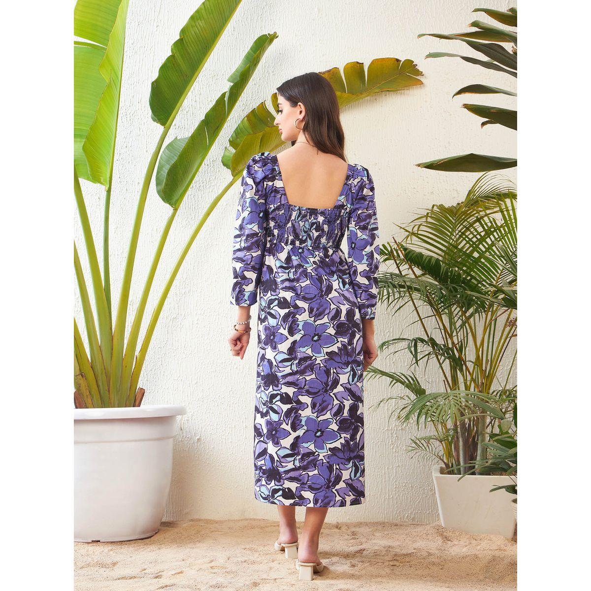 فستان ميدي مطبع بزهور مع ياقة قلب ساسافراس × ستايلي-women-clothing-dresses-image-5