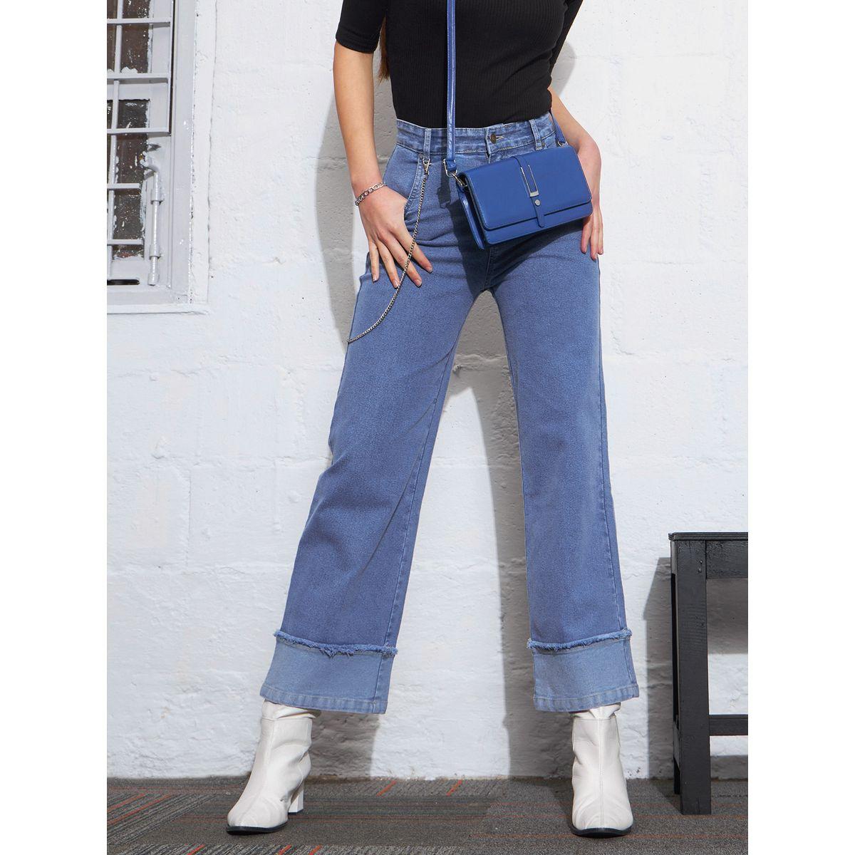 جينز مزين بسلسلة وتفاصيل مُحاكة ساسافراس × ستايلي-women-clothing-bottoms-jeans-image-1