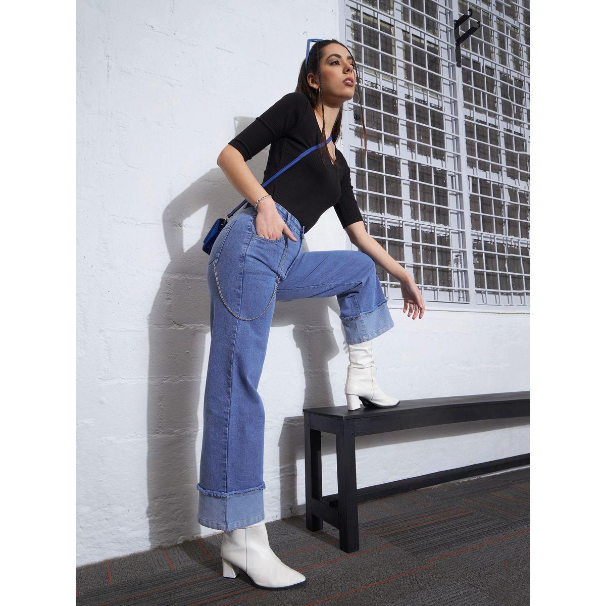 جينز مزين بسلسلة وتفاصيل مُحاكة ساسافراس × ستايلي-women-clothing-bottoms-jeans-image-6