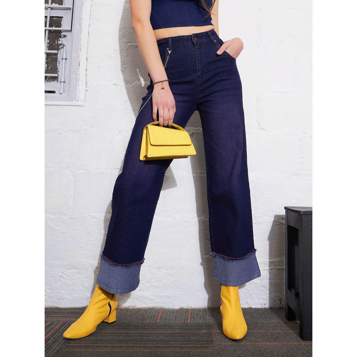 جينز مزين بسلسلة وتفاصيل مُحاكة ساسافراس × ستايلي-women-clothing-bottoms-jeans-image-1