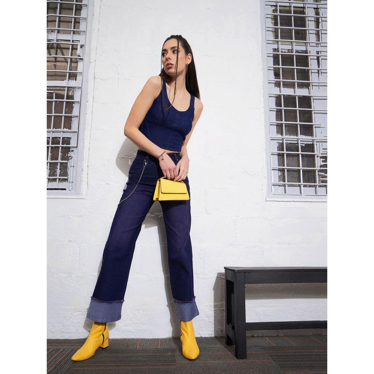 جينز مزين بسلسلة وتفاصيل مُحاكة ساسافراس × ستايلي-women-clothing-bottoms-jeans-image-7
