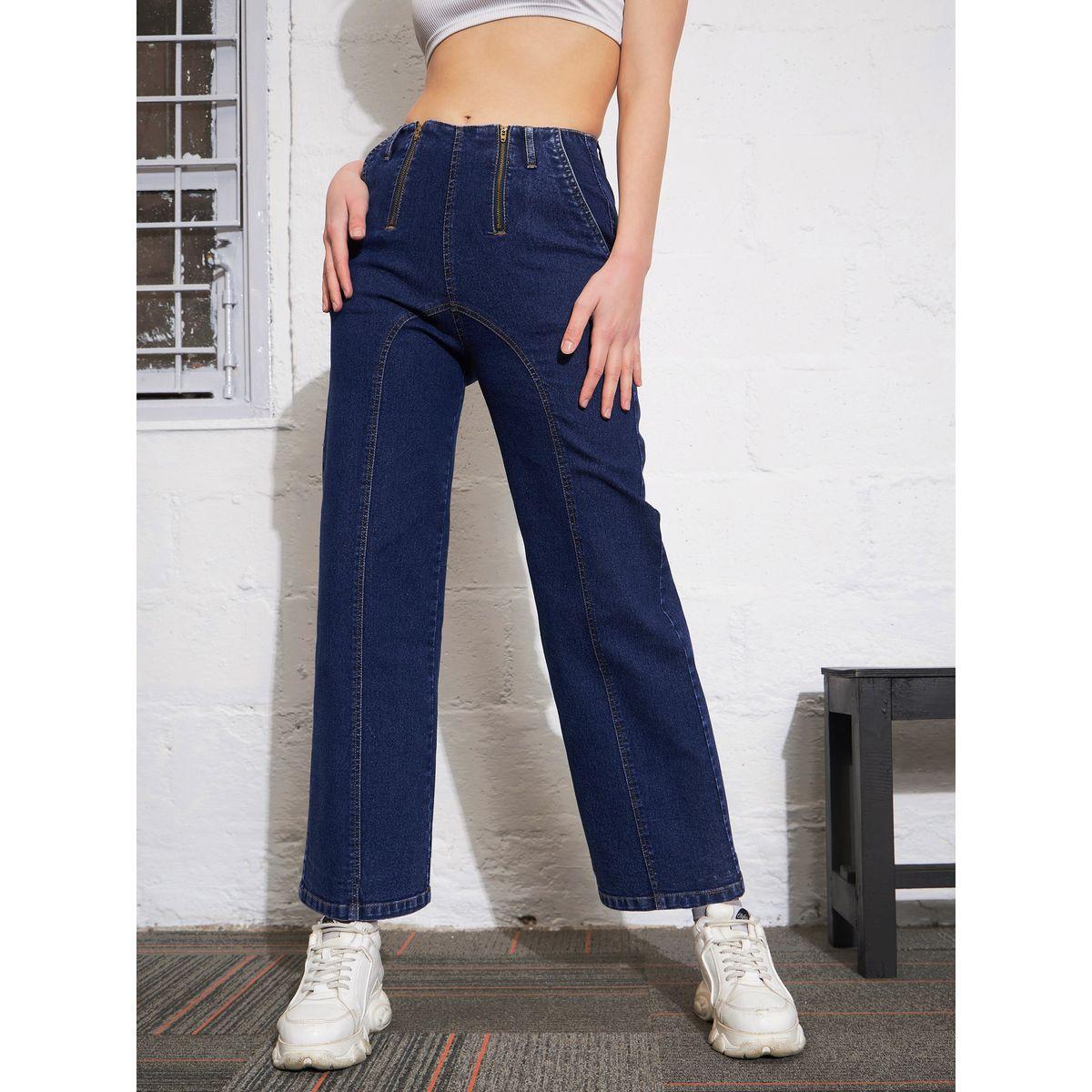 جينز بارجل مستقيمة مع سحَّاب غلق ساسافراس × ستايلي-women-clothing-bottoms-jeans-image-1