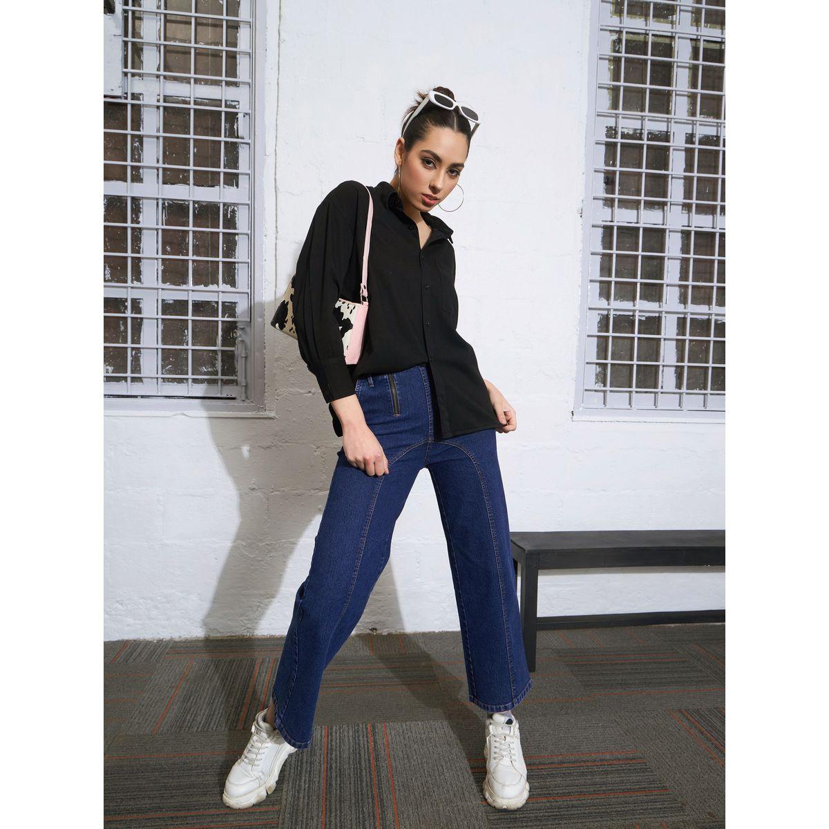 جينز بارجل مستقيمة مع سحَّاب غلق ساسافراس × ستايلي-women-clothing-bottoms-jeans-image-2