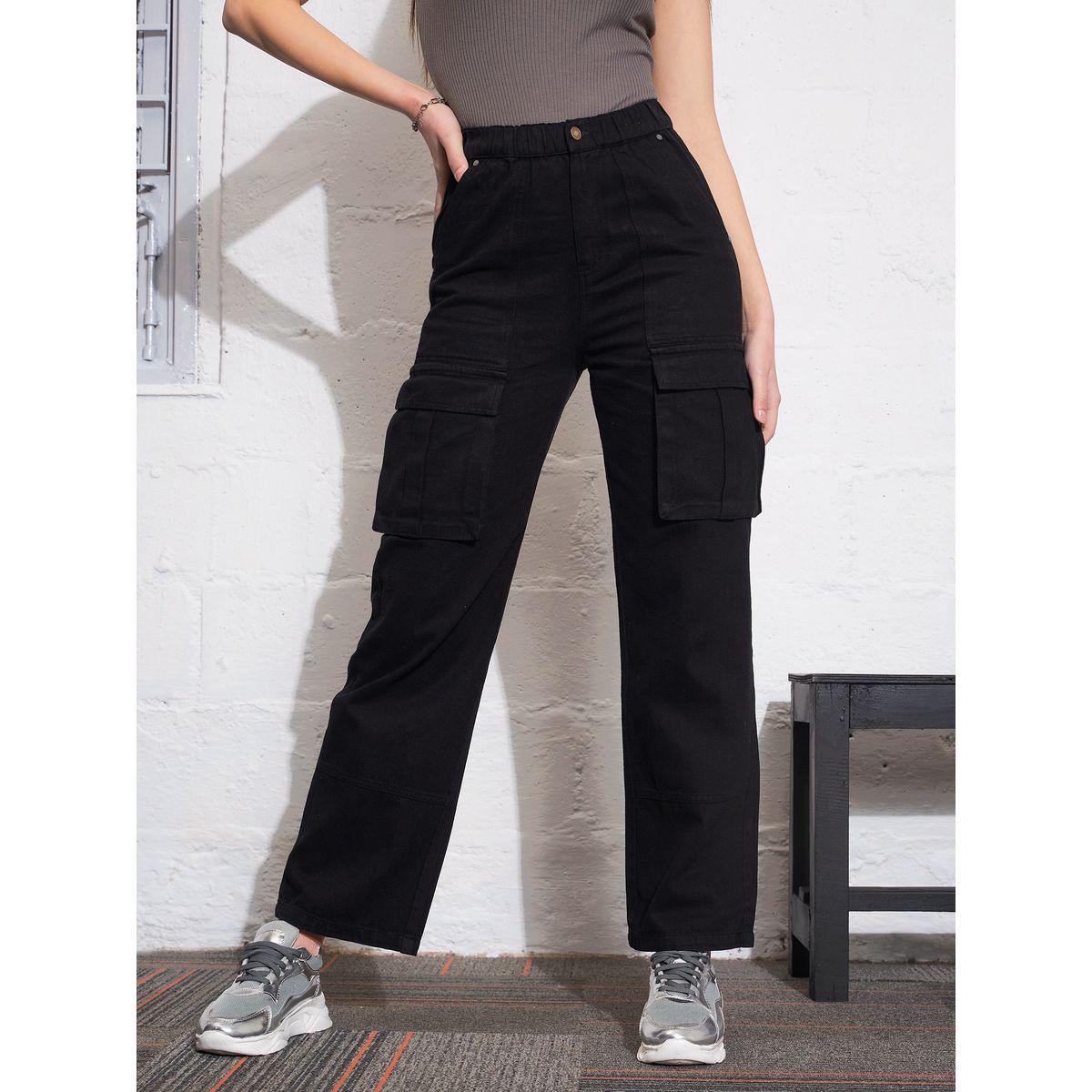 جينز كارجو بخصر عالي مع جيوب ساسافراس × ستايلي-women-clothing-bottoms-jeans-image-1