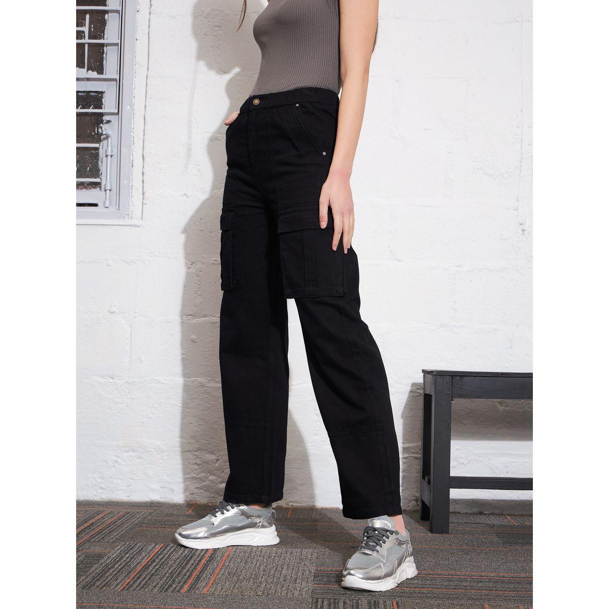 جينز كارجو بخصر عالي مع جيوب ساسافراس × ستايلي-women-clothing-bottoms-jeans-image-3