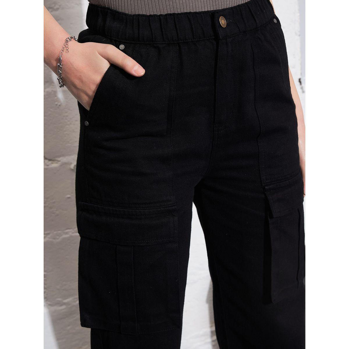 جينز كارجو بخصر عالي مع جيوب ساسافراس × ستايلي-women-clothing-bottoms-jeans-image-4