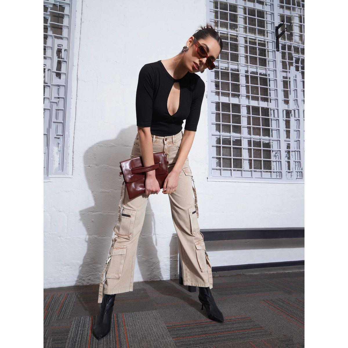 جينز كارجو بارجل مستقيمة وجيوب بسحَّاب غلق ساسافراس × ستايلي-women-clothing-bottoms-jeans-image-6