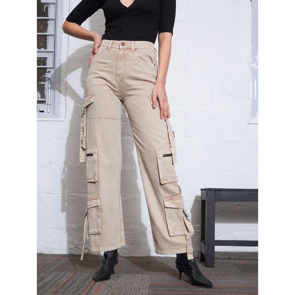 جينز كارجو بارجل مستقيمة وجيوب بسحَّاب غلق ساسافراس × ستايلي-women-clothing-bottoms-jeans-image-7