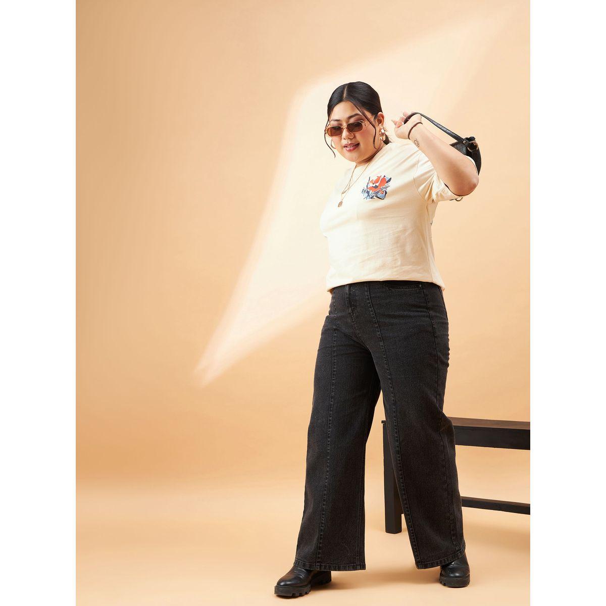 جينز بمقاس كبير وارج مستقيمة مع درزات ساسافراس × ستايلي-women-clothing-bottoms-jeans-image-2