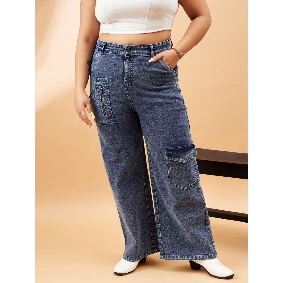 جينز بمقاس كبير مع سحَّاب غلق وجيوب ساسافراس × ستايلي-women-clothing-bottoms-jeans-image-1