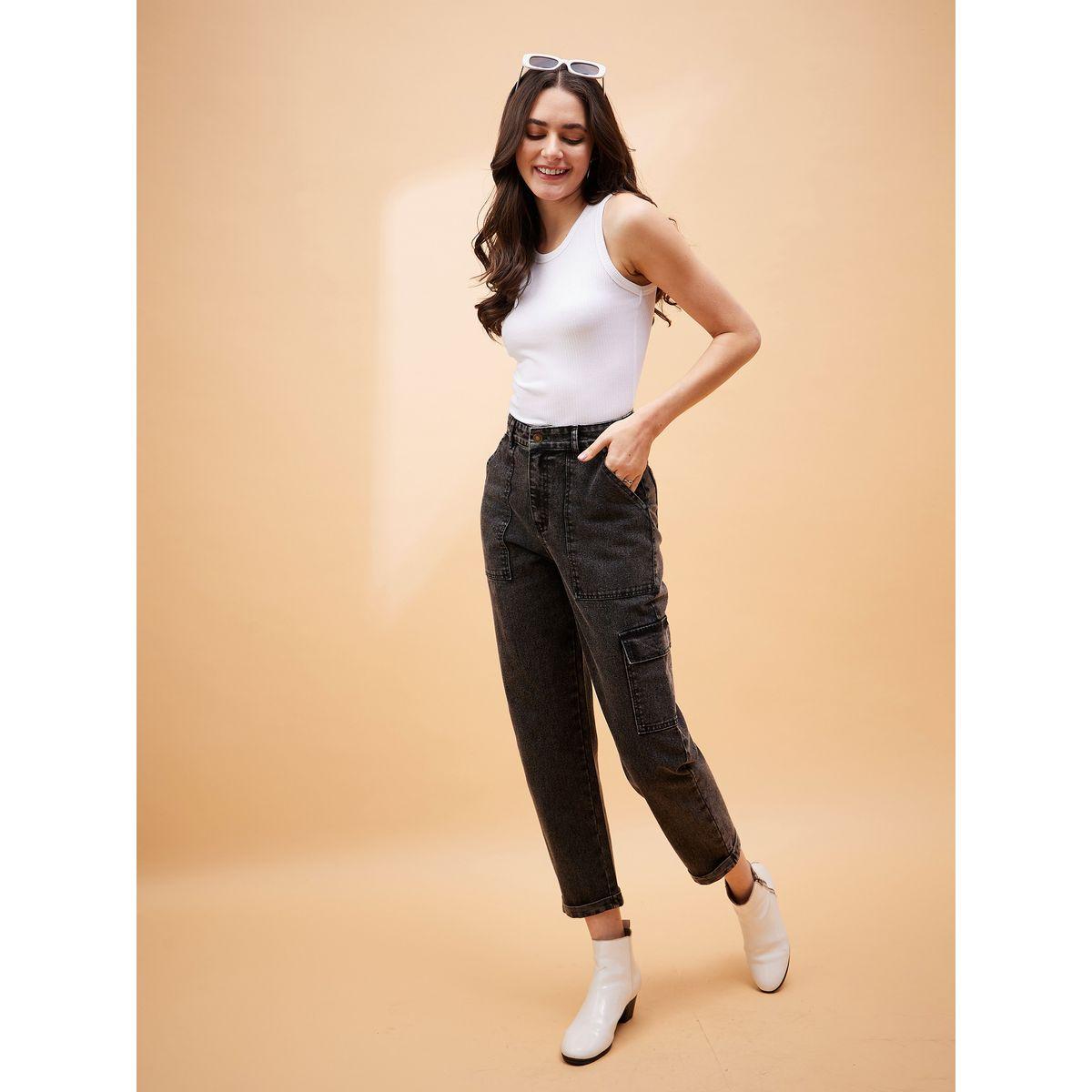 جينز بقصة بالون وخصر عالي مع جيوب ساسافراس × ستايلي-women-clothing-bottoms-jeans-image-2