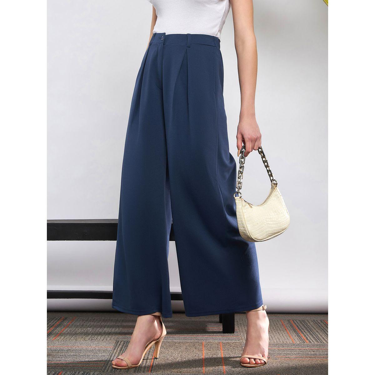 بنطال بقصة واسعة مع كسرات ساسافراس × ستايلي-women-clothing-bottoms-trousers-image-1