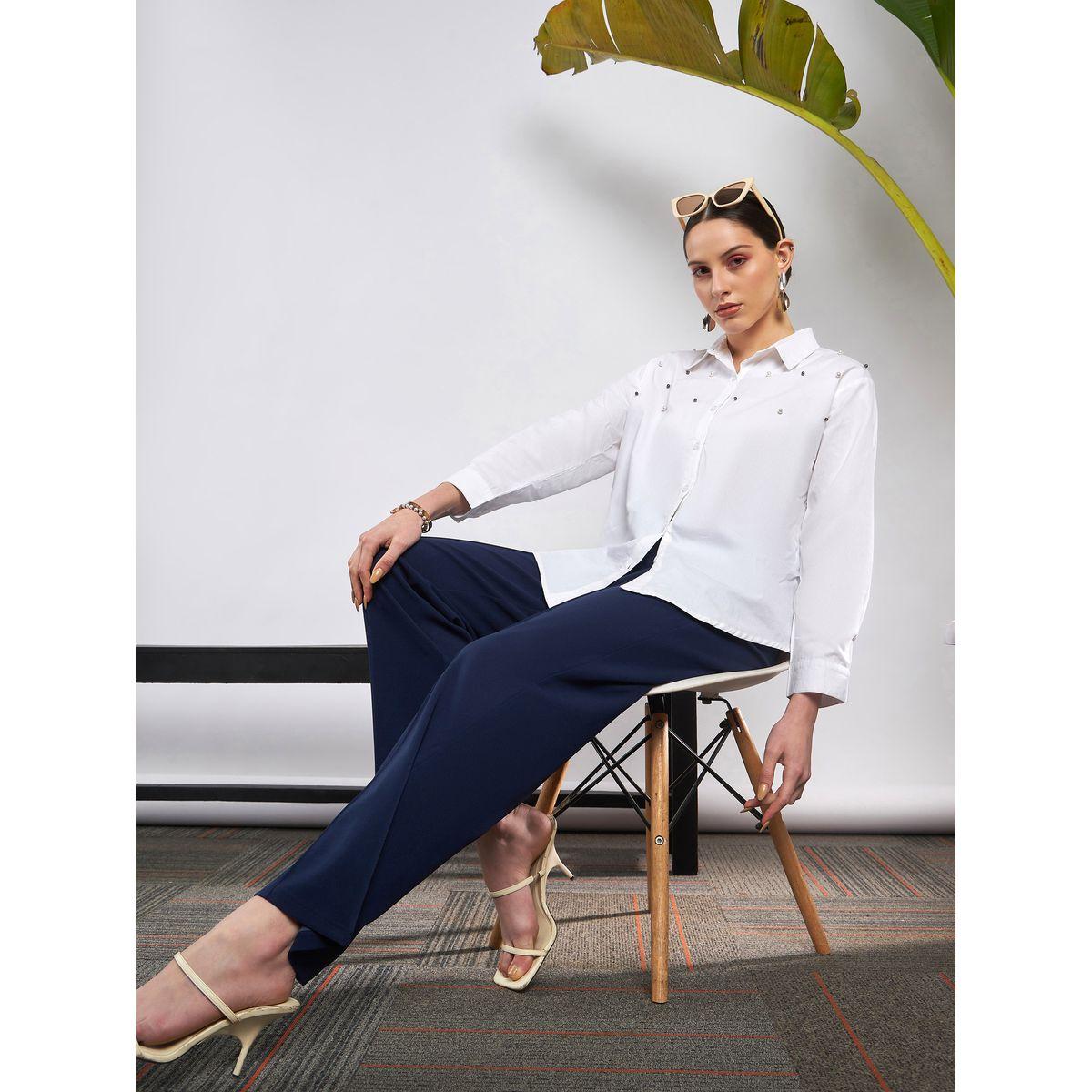بنطال بارجل مستقيمة مع تفاصيل محبوكة ساسافراس × ستايلي-women-clothing-bottoms-trousers-image-2