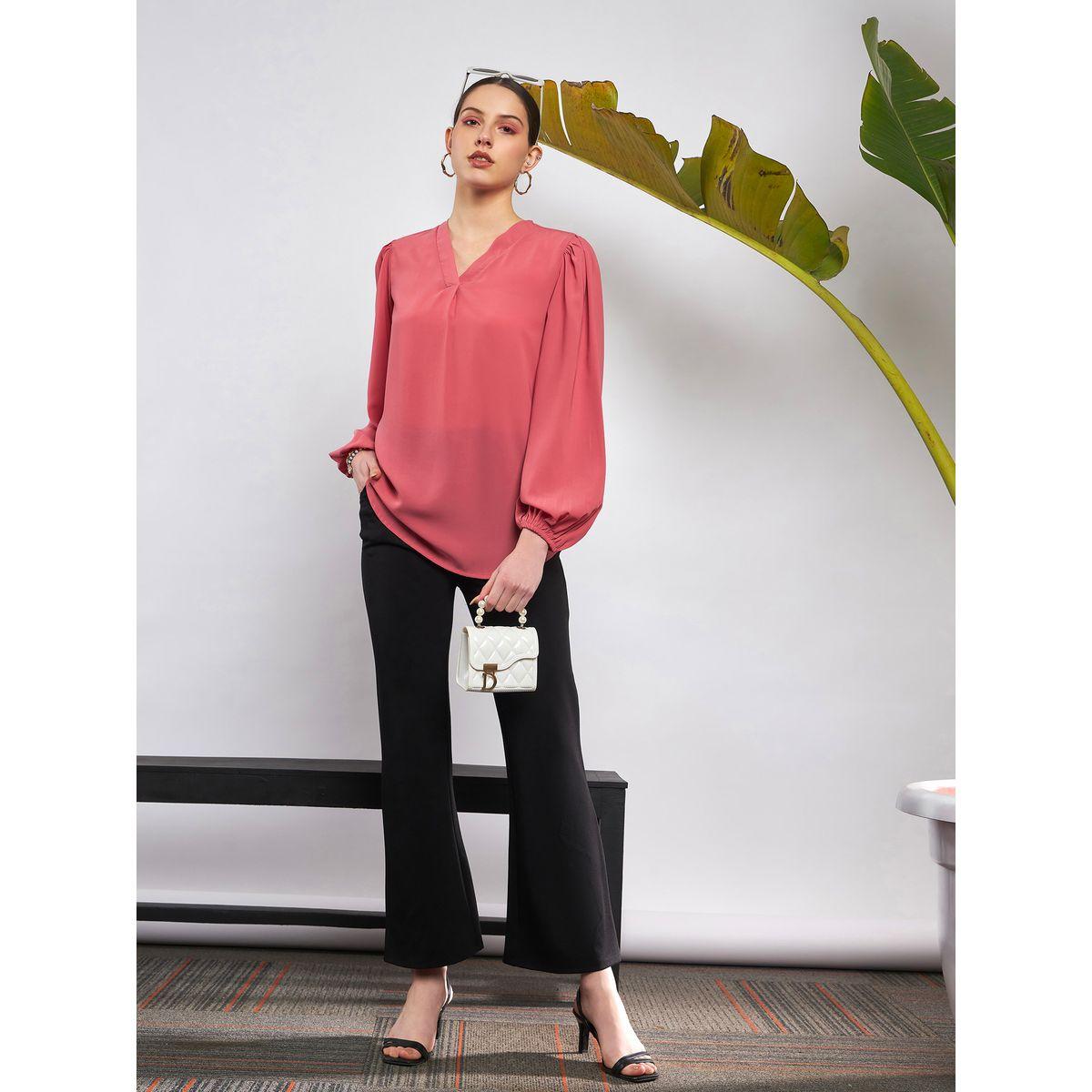 بنطال سادة محبوك مع حافة بنمط جرس ساسافراس × ستايلي-women-clothing-bottoms-trousers-image-2
