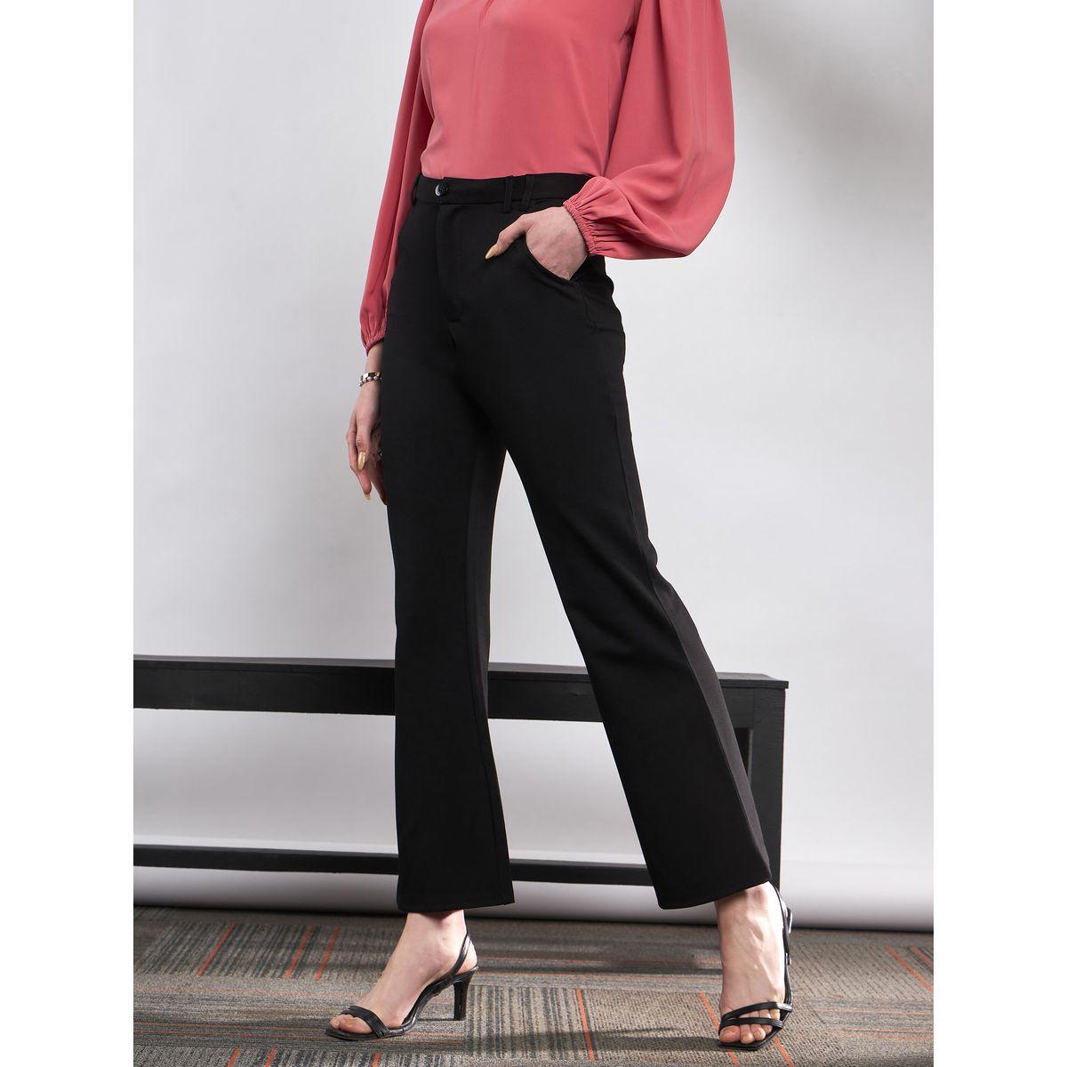 بنطال سادة محبوك مع حافة بنمط جرس ساسافراس × ستايلي-women-clothing-bottoms-trousers-image-3