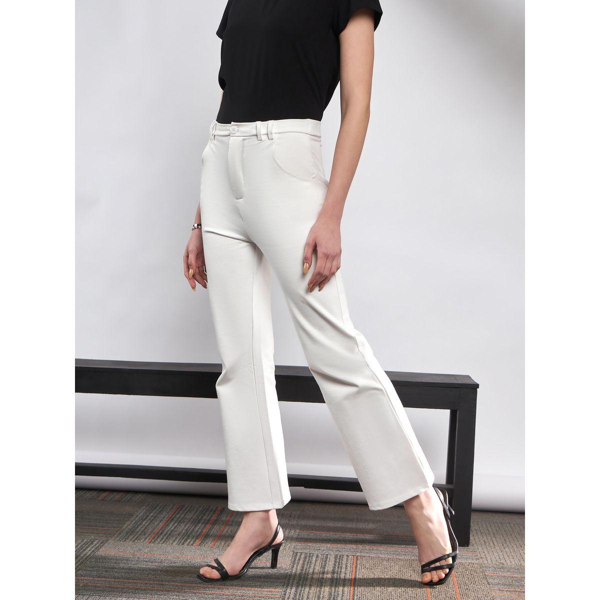 بنطال سادة محبوك مع حافة بنمط جرس ساسافراس × ستايلي-women-clothing-bottoms-trousers-image-3