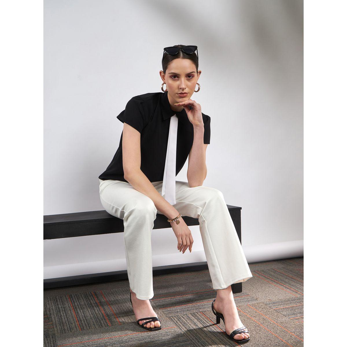 بنطال سادة محبوك مع حافة بنمط جرس ساسافراس × ستايلي-women-clothing-bottoms-trousers-image-6