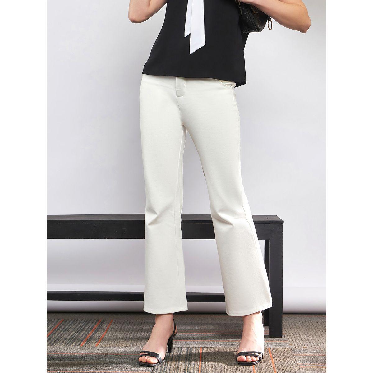 بنطال سادة محبوك مع حافة بنمط جرس ساسافراس × ستايلي-women-clothing-bottoms-trousers-image-7