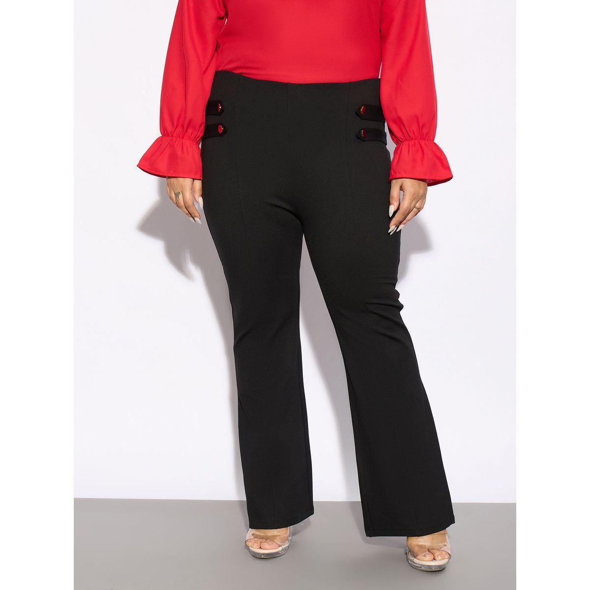 Sassafras X Styli  Plus Solid Bell Bottom Trouser with Button Detail-women-clothing-bottoms-trousers-image-1
