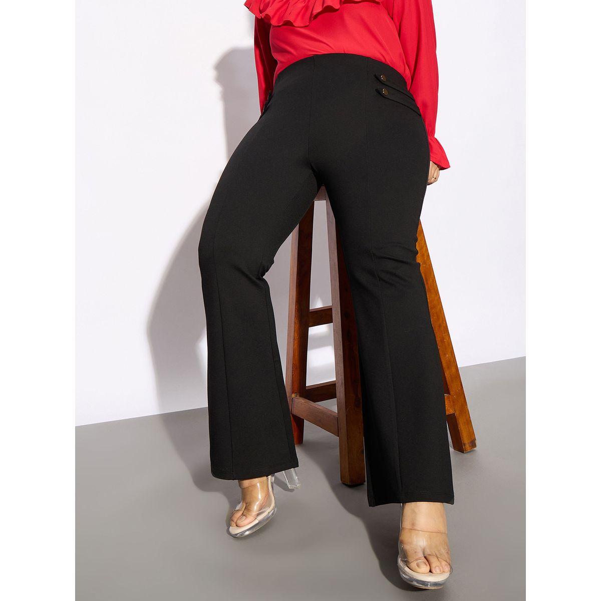 Sassafras X Styli  Plus Solid Bell Bottom Trouser with Button Detail-women-clothing-bottoms-trousers-image-2