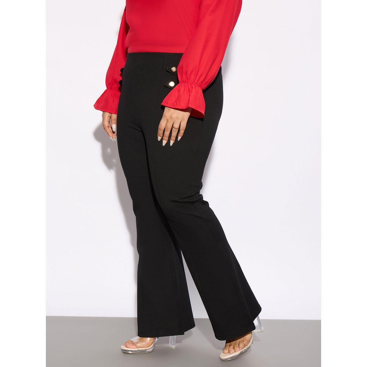 Sassafras X Styli  Plus Solid Bell Bottom Trouser with Button Detail-women-clothing-bottoms-trousers-image-3
