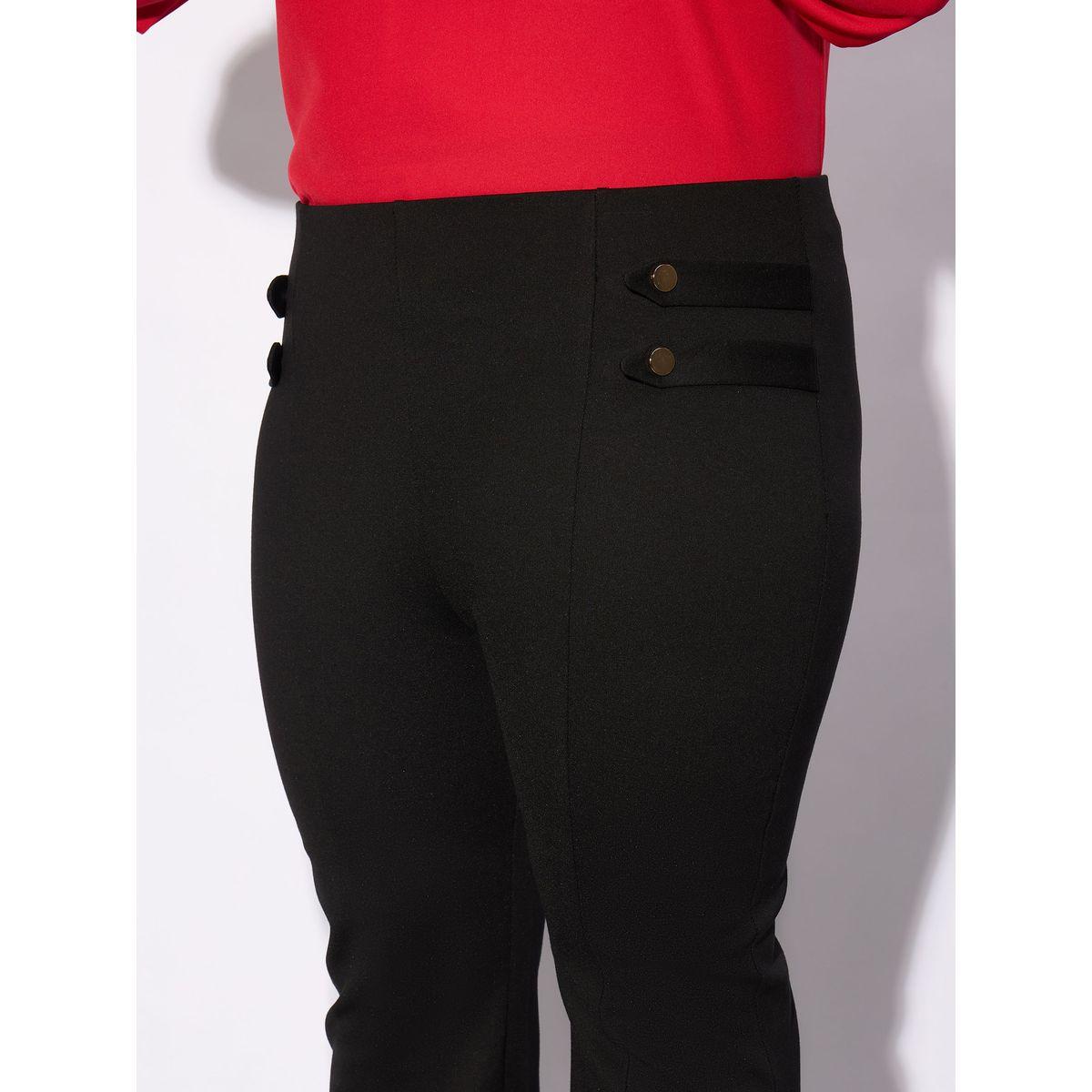 Sassafras X Styli  Plus Solid Bell Bottom Trouser with Button Detail-women-clothing-bottoms-trousers-image-4