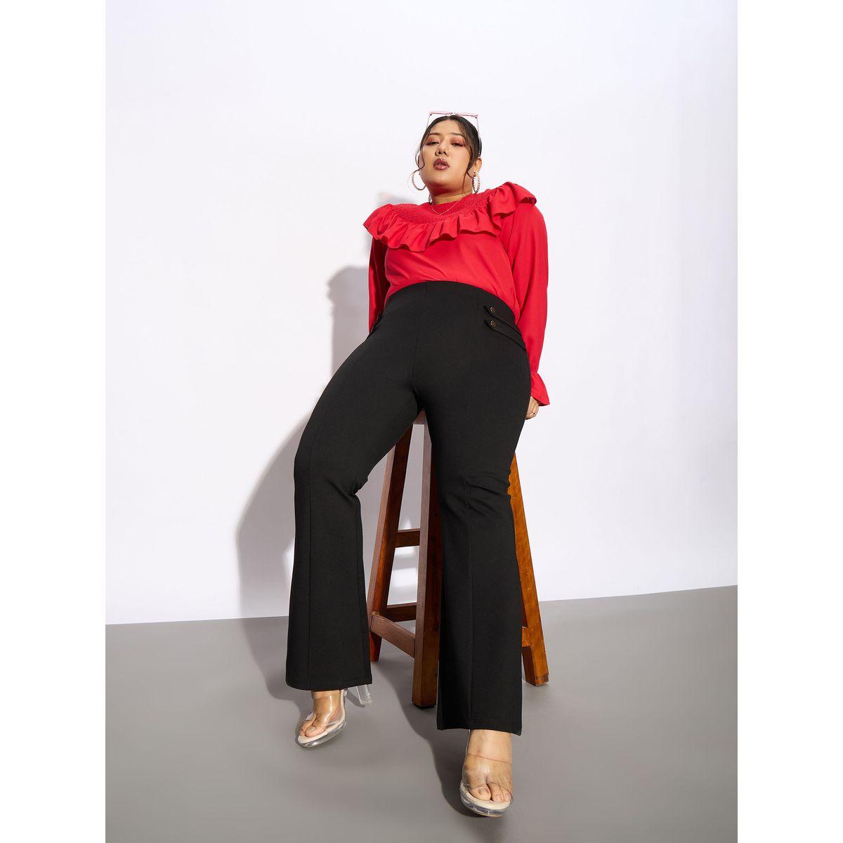 Sassafras X Styli  Plus Solid Bell Bottom Trouser with Button Detail-women-clothing-bottoms-trousers-image-6