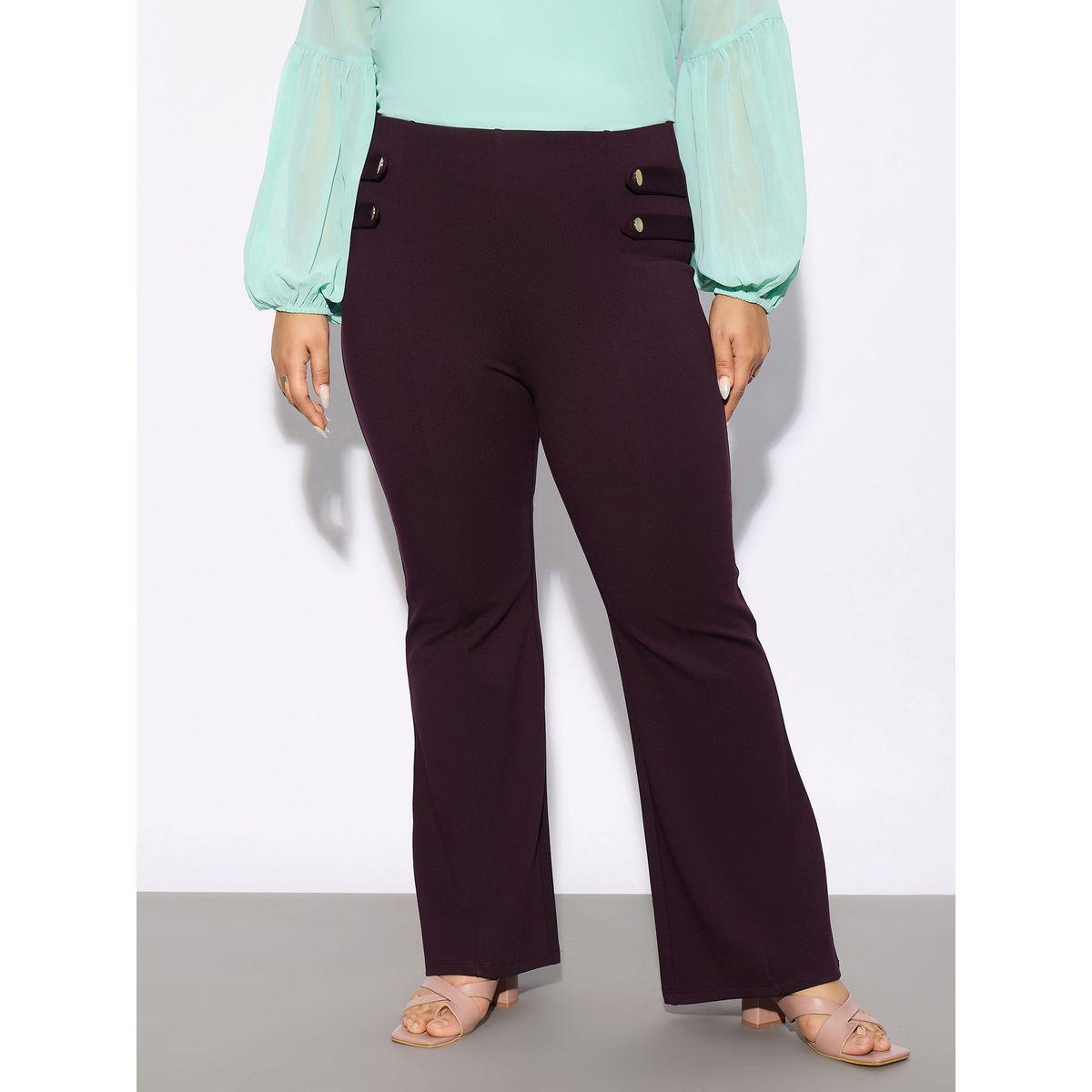 Sassafras X Styli  Plus Solid Bell Bottom Trouser with Button Detail-women-clothing-bottoms-trousers-image-1