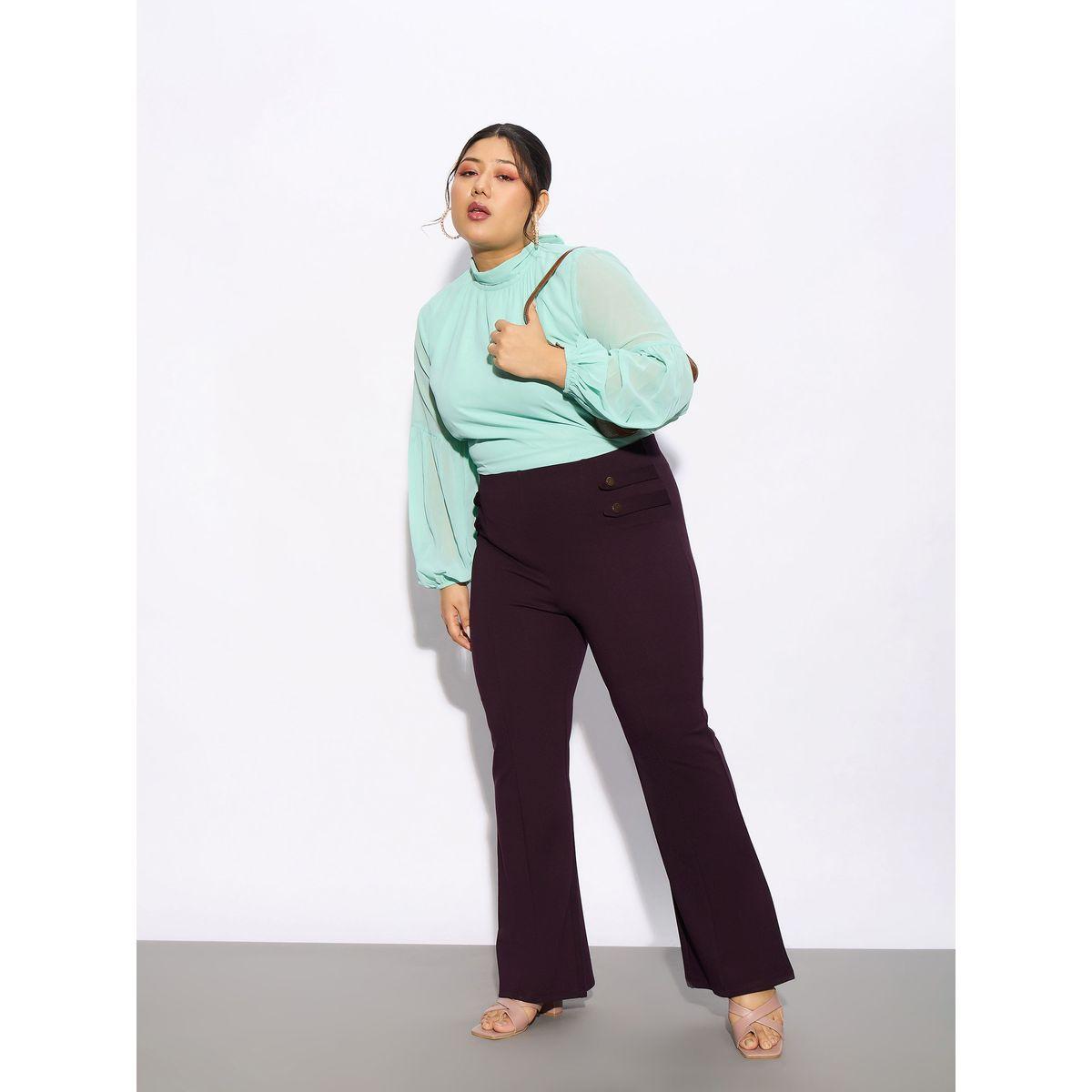 Sassafras X Styli  Plus Solid Bell Bottom Trouser with Button Detail-women-clothing-bottoms-trousers-image-2
