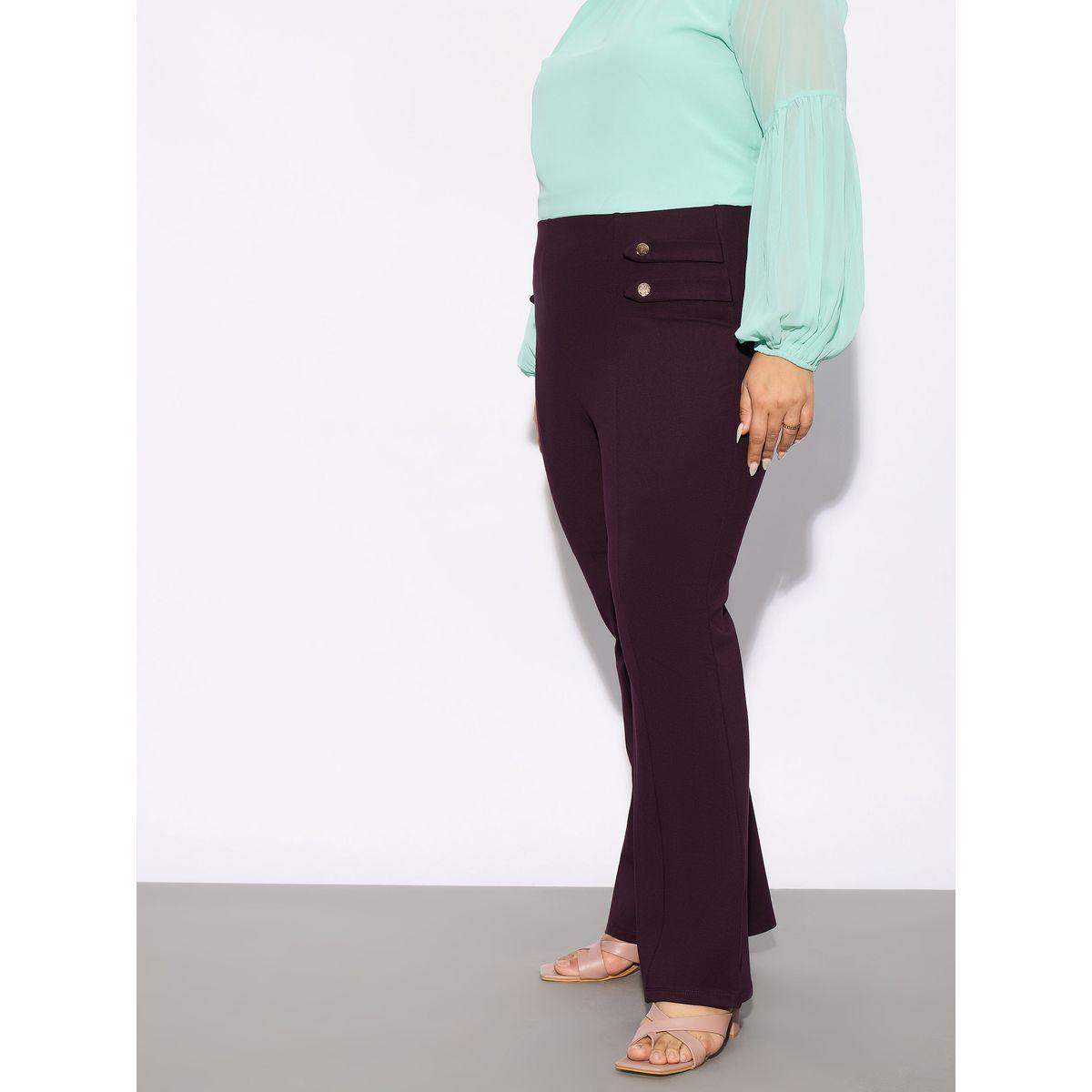 Sassafras X Styli  Plus Solid Bell Bottom Trouser with Button Detail-women-clothing-bottoms-trousers-image-3