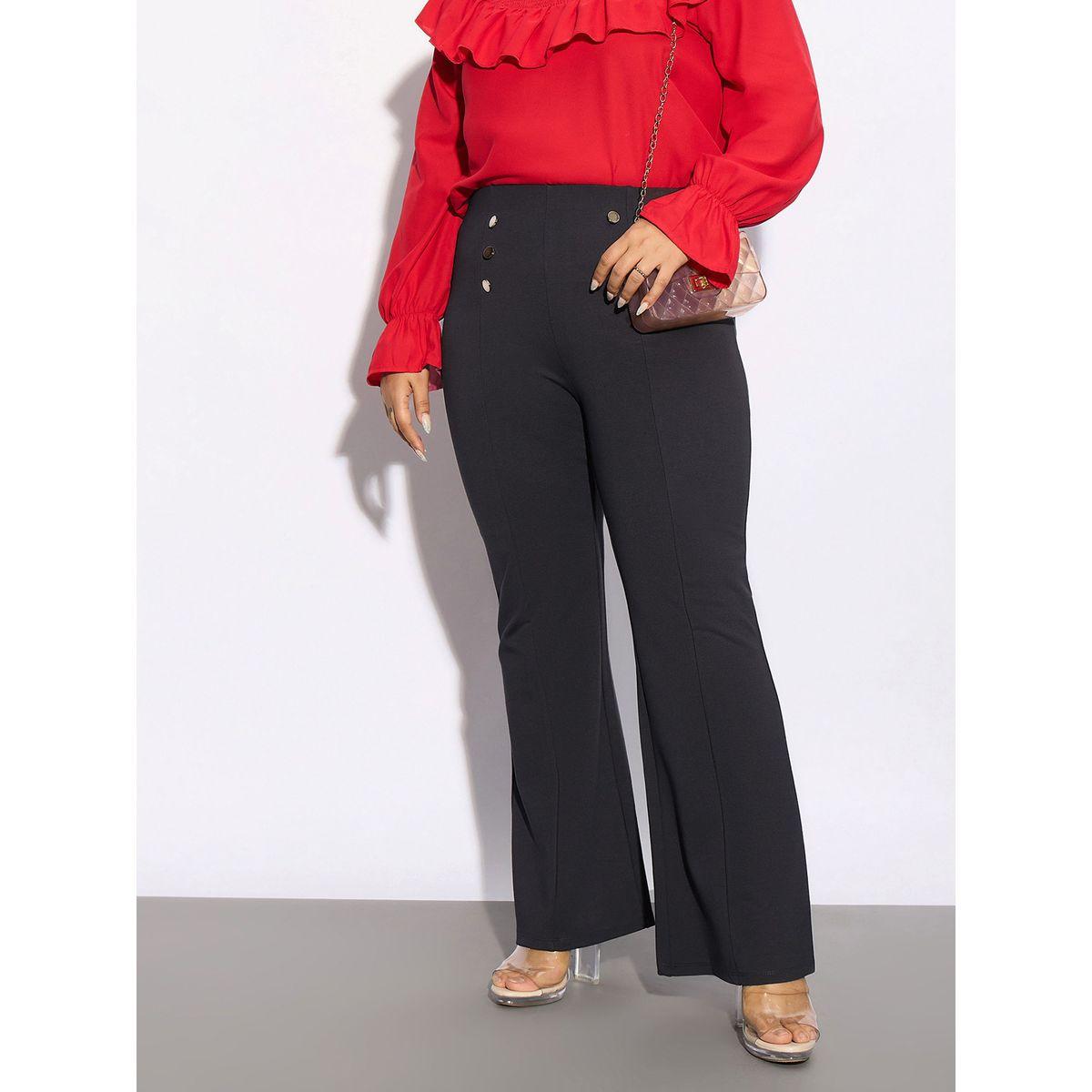 Sassafras X Styli  Plus Mock Button Detail Bell Bottom Trouser-women-clothing-bottoms-trousers-image-2