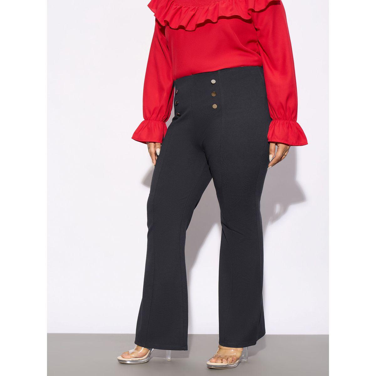 Sassafras X Styli  Plus Mock Button Detail Bell Bottom Trouser-women-clothing-bottoms-trousers-image-3